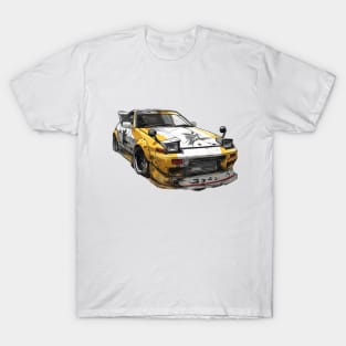 White and Yellow Japanese Drift Car T-Shirt